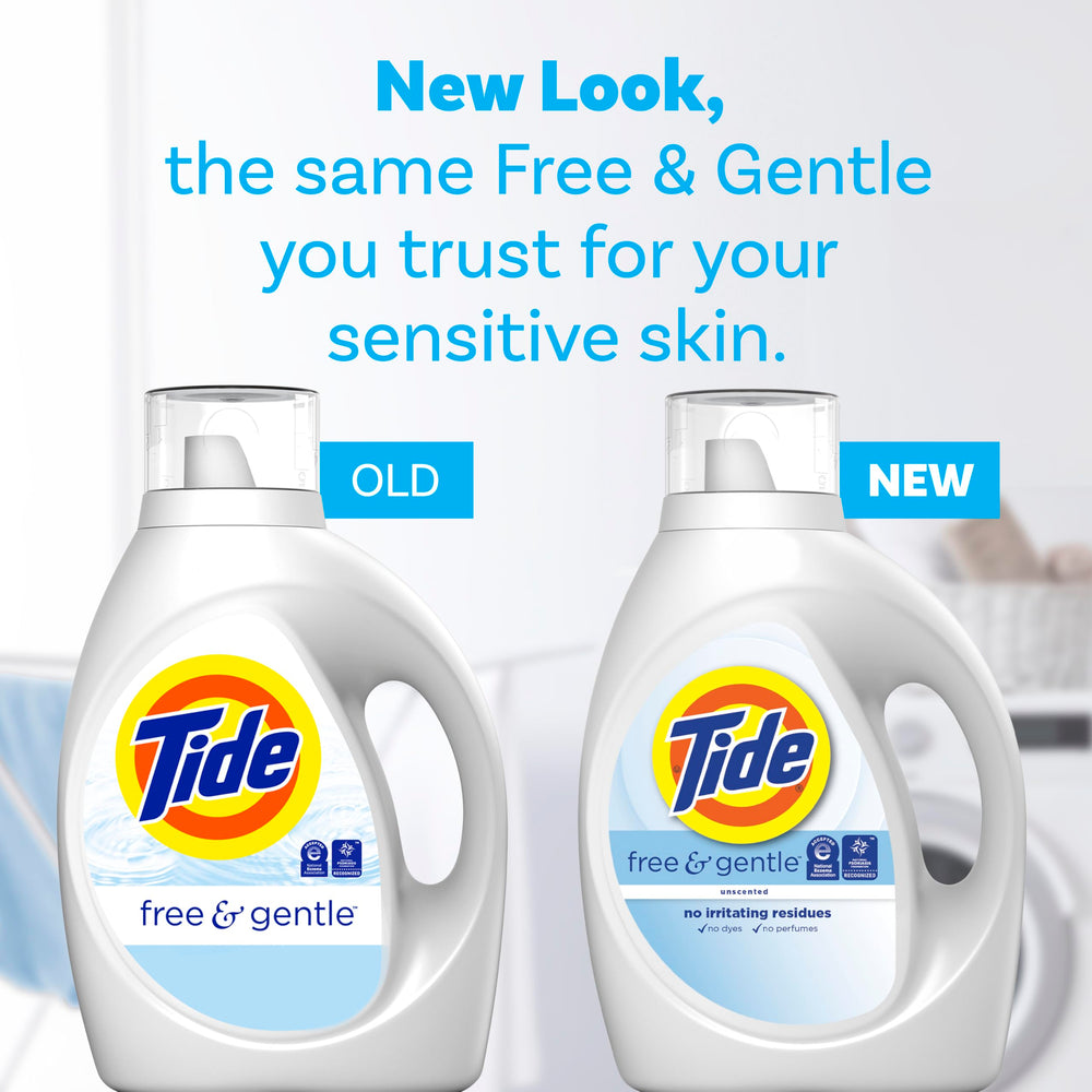 Tide Free & Gentle dyes-free label reinforces perfume-free laundry options.