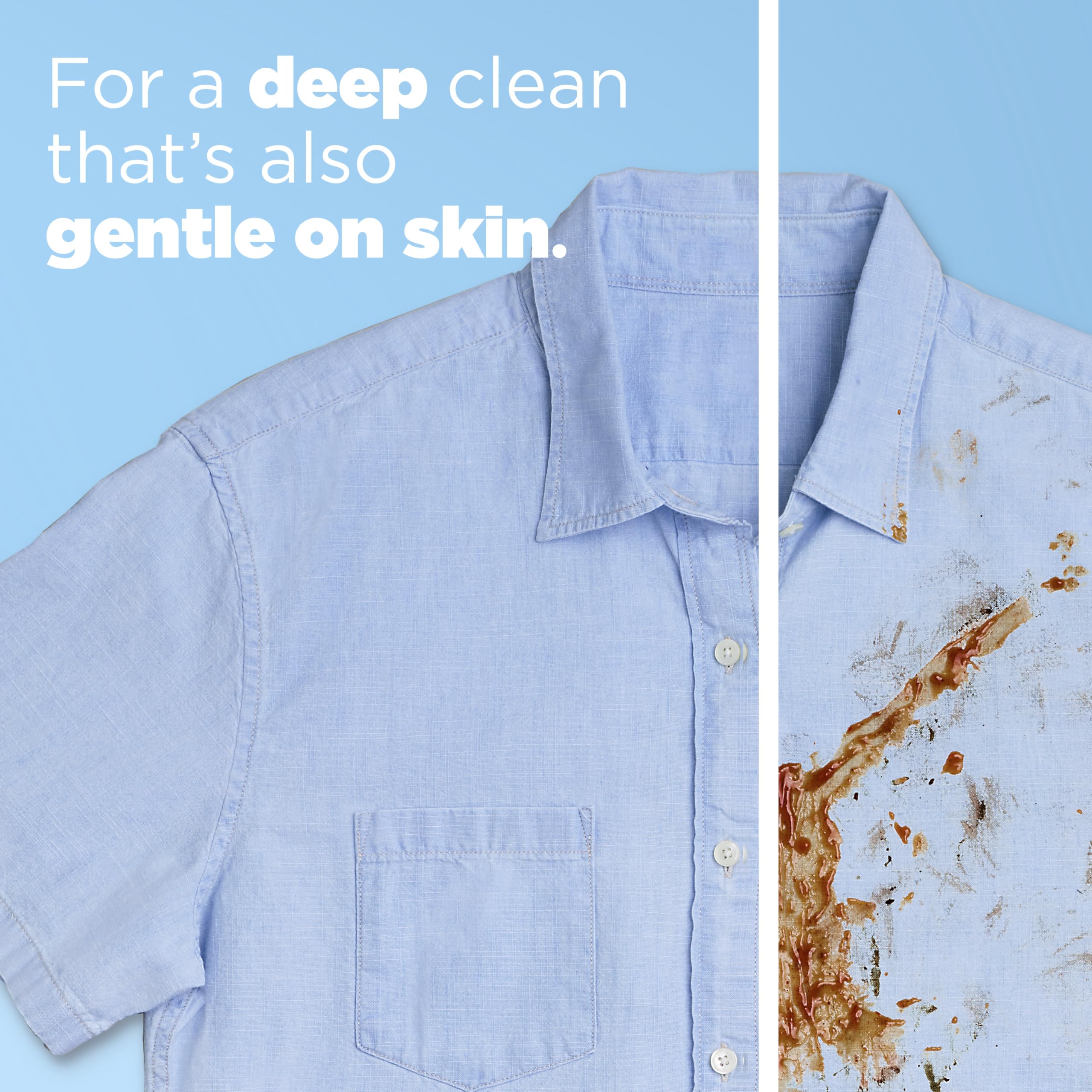 Tide Free & Gentle liquid stain removal action shows strong stain lifting without skin irritation.
