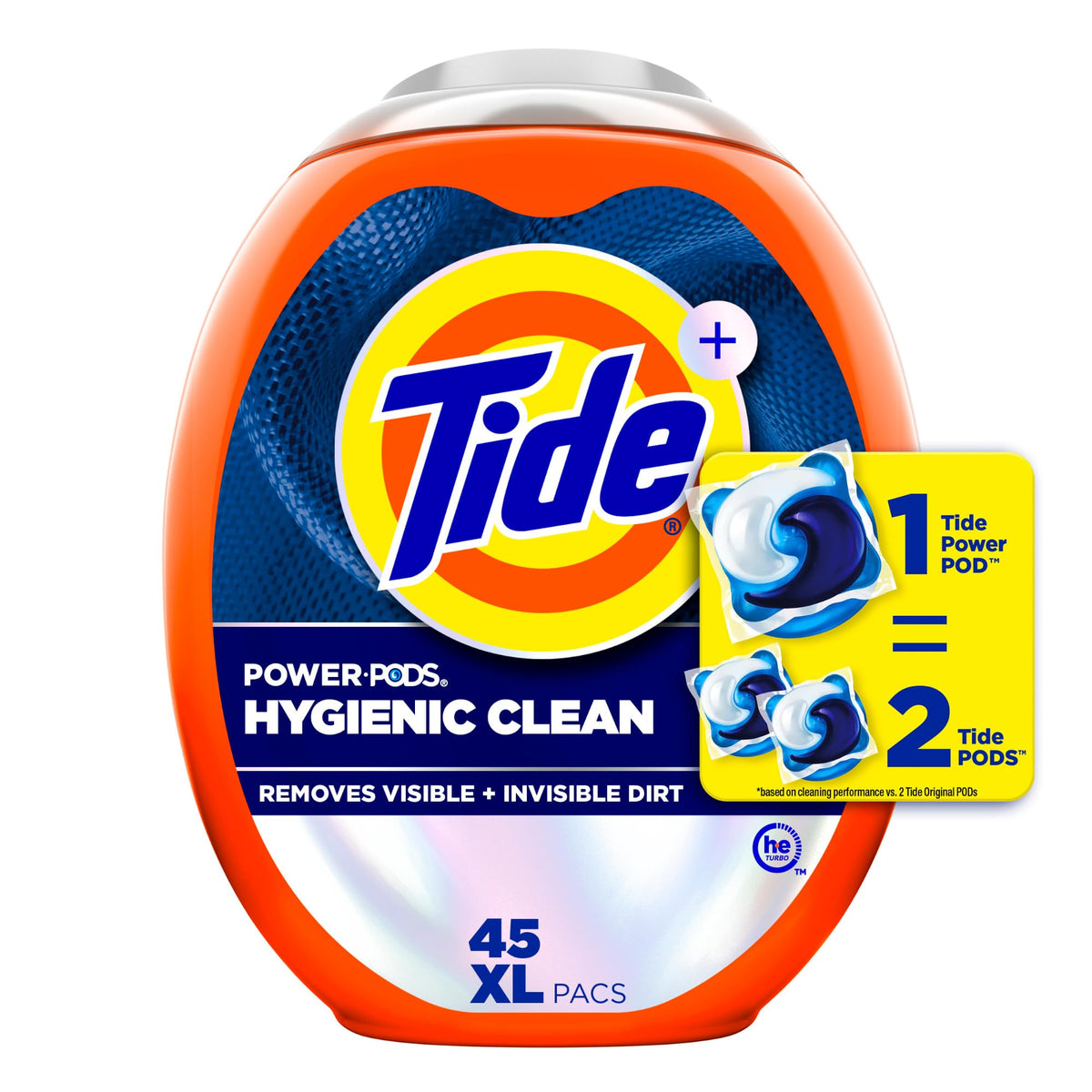Tide Hygienic Clean Pods original scent pack shot for easy dosing and fresh laundry.