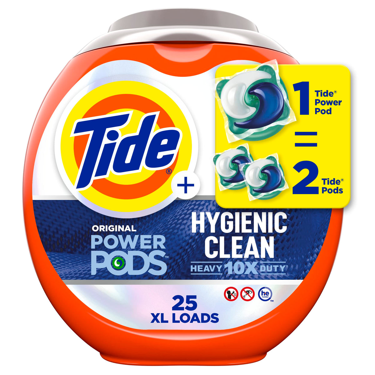 Tide Hygienic Clean Power PODS packaging ready for large laundry loads