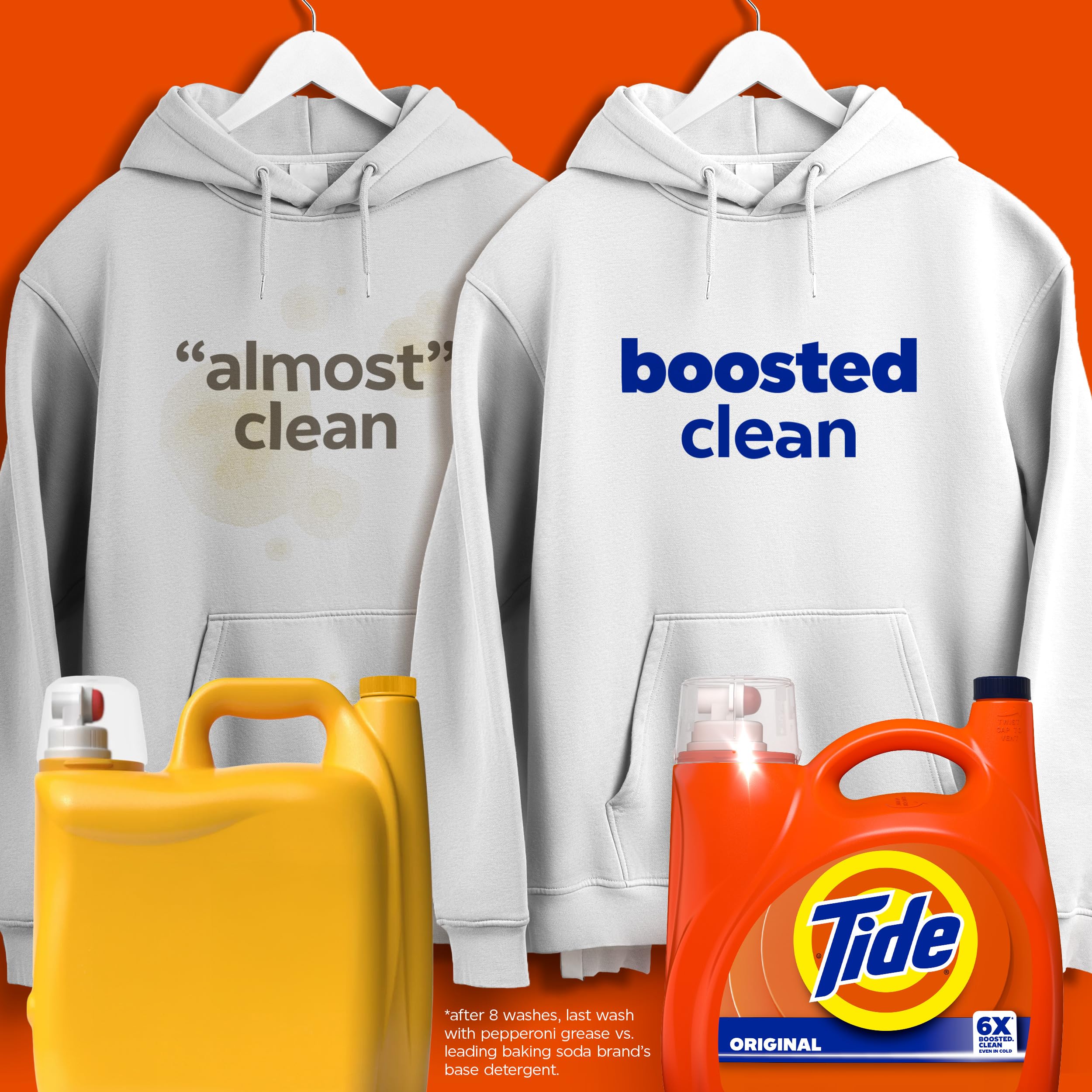 Tide Original Scent bottle back highlighting stain removal and freshness features