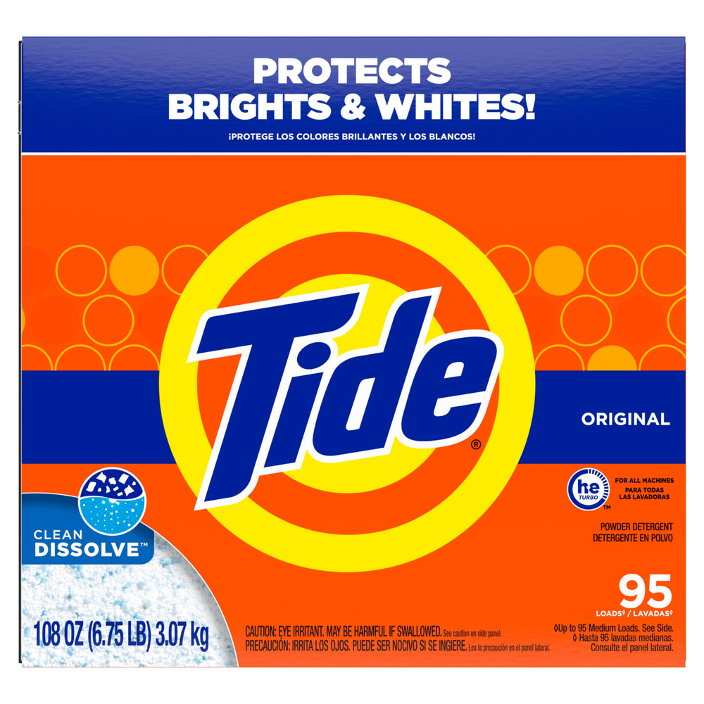 Tide Original Powder Detergent 108oz packaging conveys long-lasting value