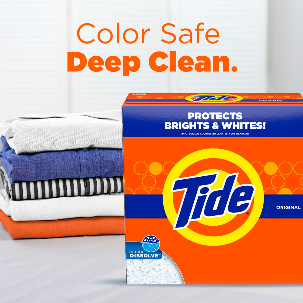Tide Original Powder Detergent close-up shows fast dissolve action