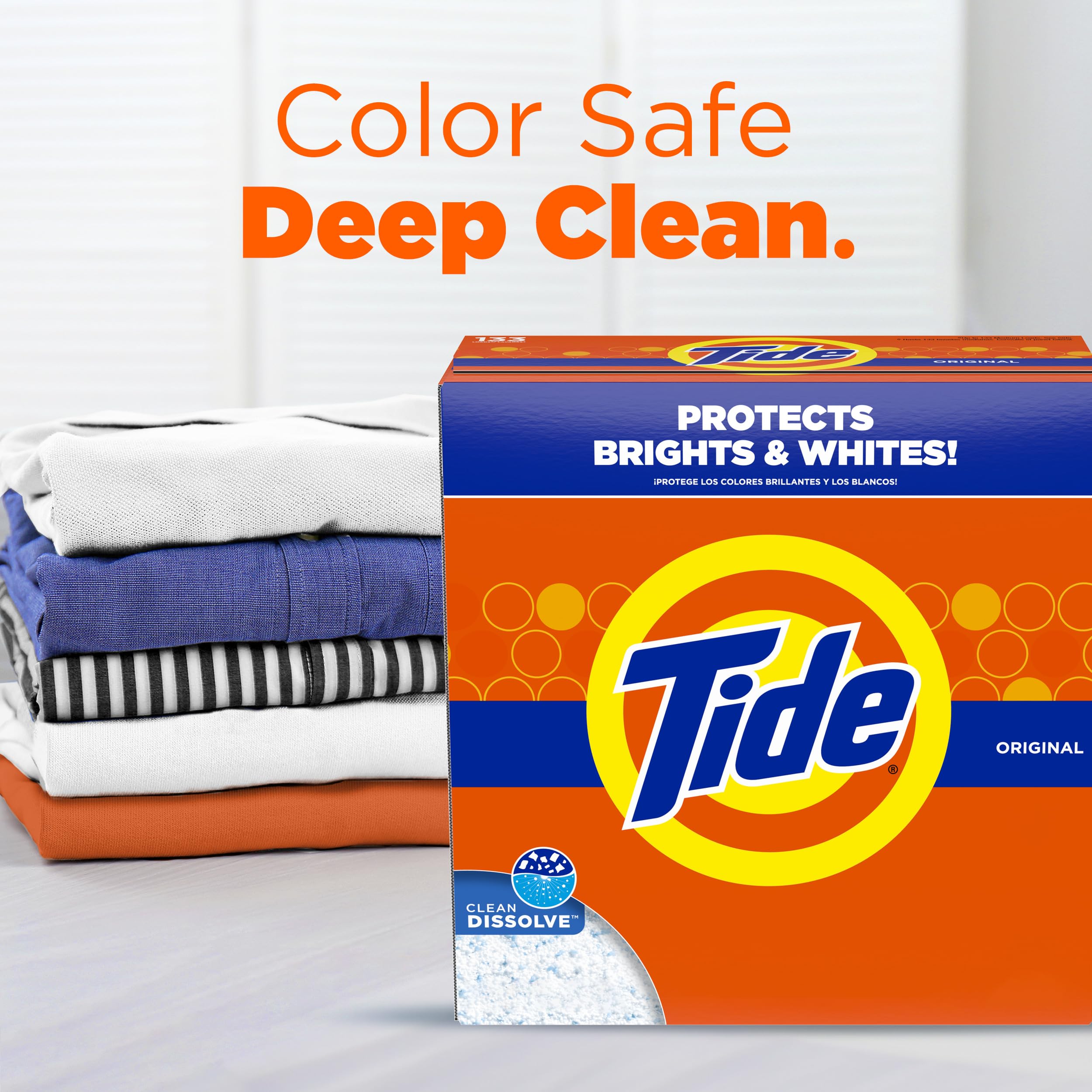 Tide Original powder detergent packaging showing 85 oz for many loads