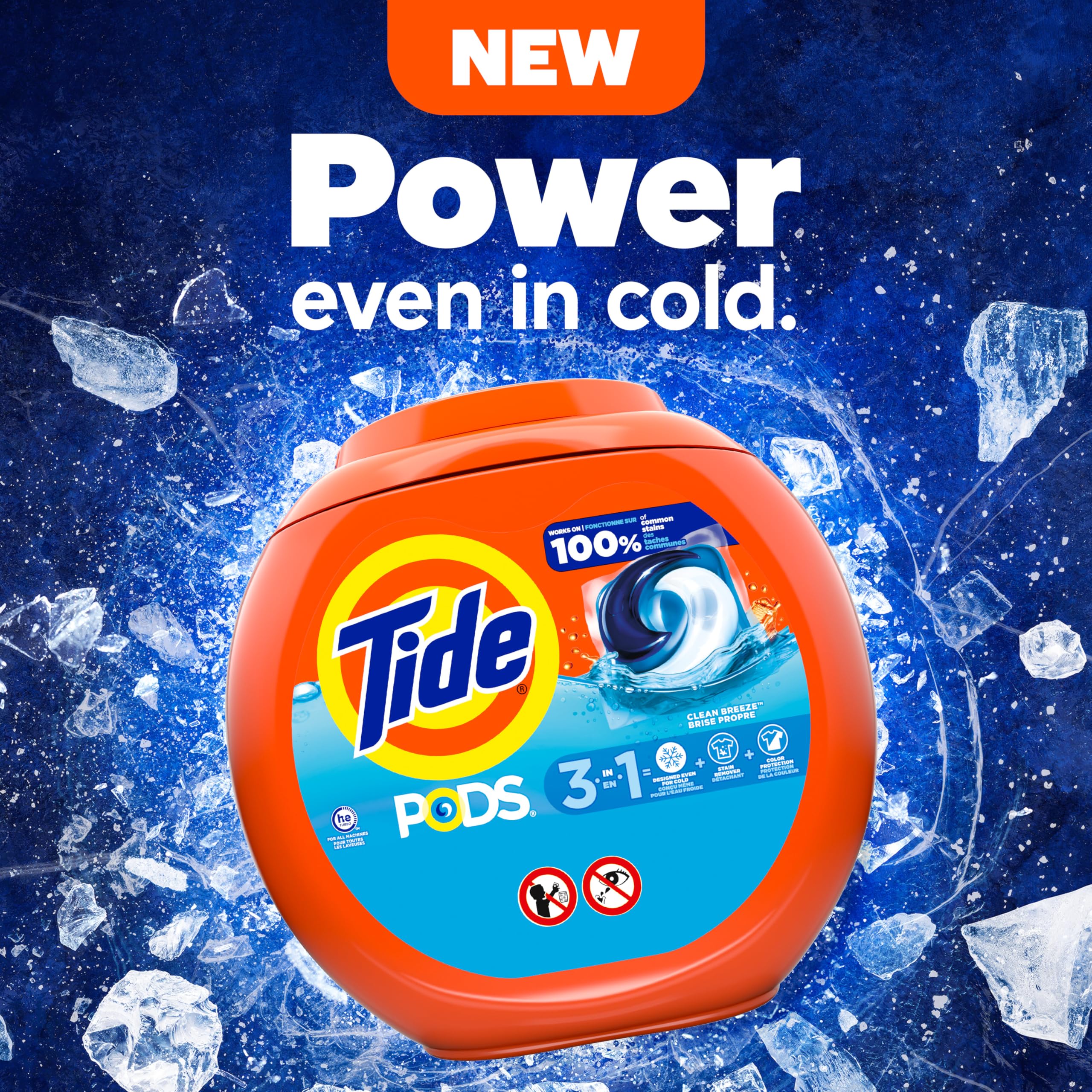 Tide PODS 3-in-1 clean detail showing stain removal and color protection.