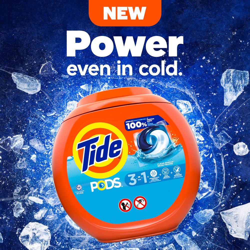 Tide PODS 3-in-1 clean detail showing stain removal and color protection.