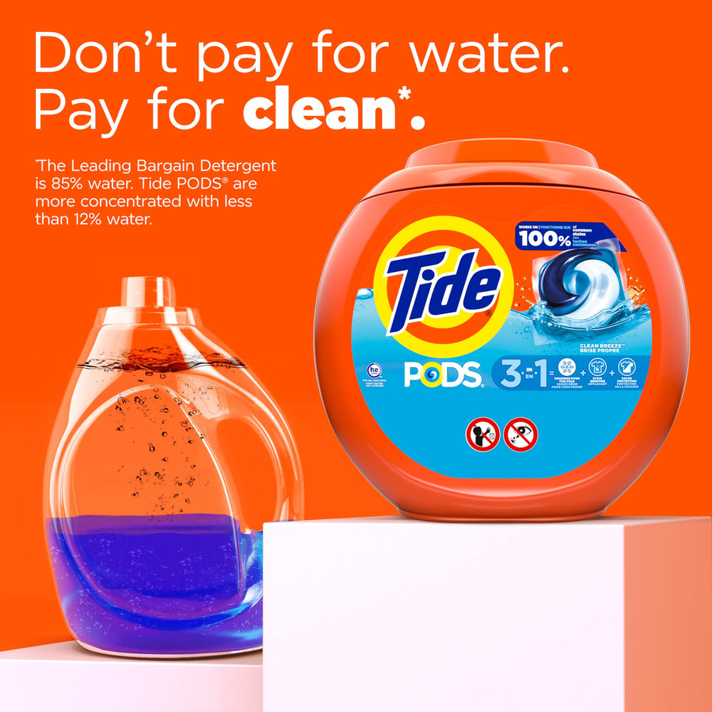 Tide PODS with Clean Breeze scent leaves clothes smelling fresh.