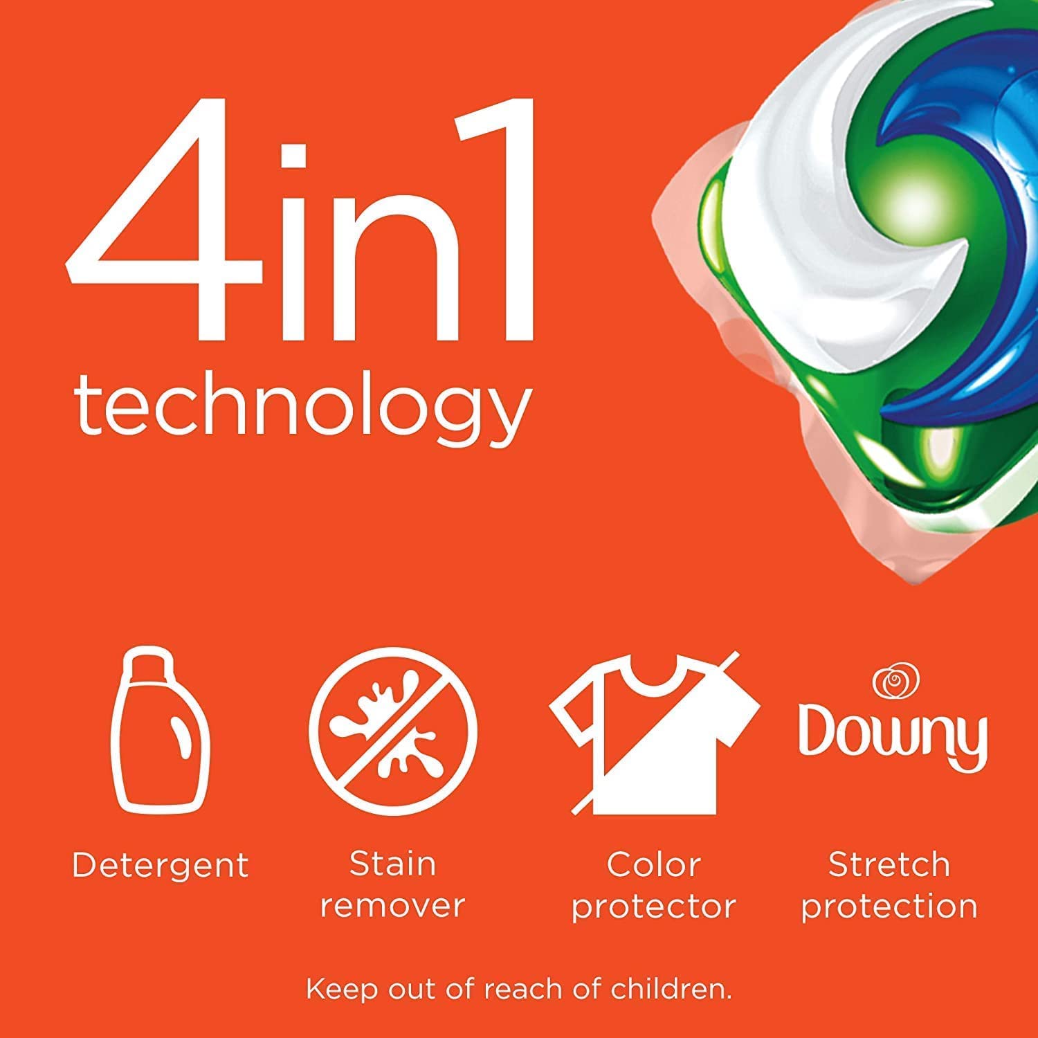 Tide PODS Downy April Fresh stacked pack demonstrates space-saving convenience.