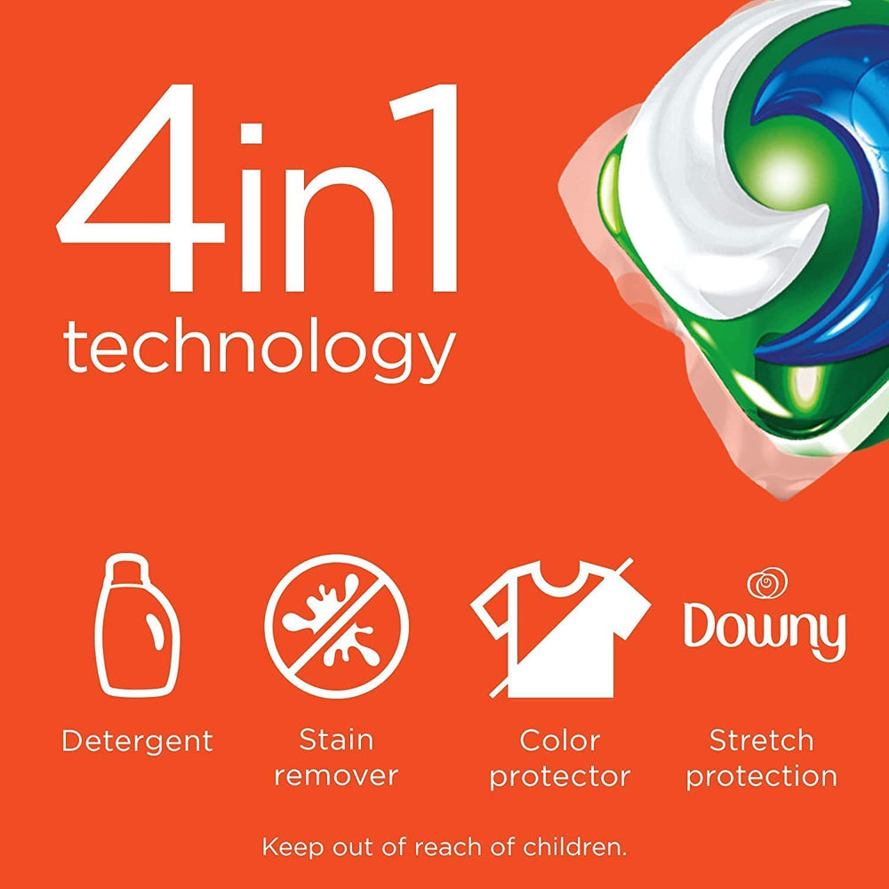 Tide PODS Downy April Fresh stacked pack demonstrates space-saving convenience.