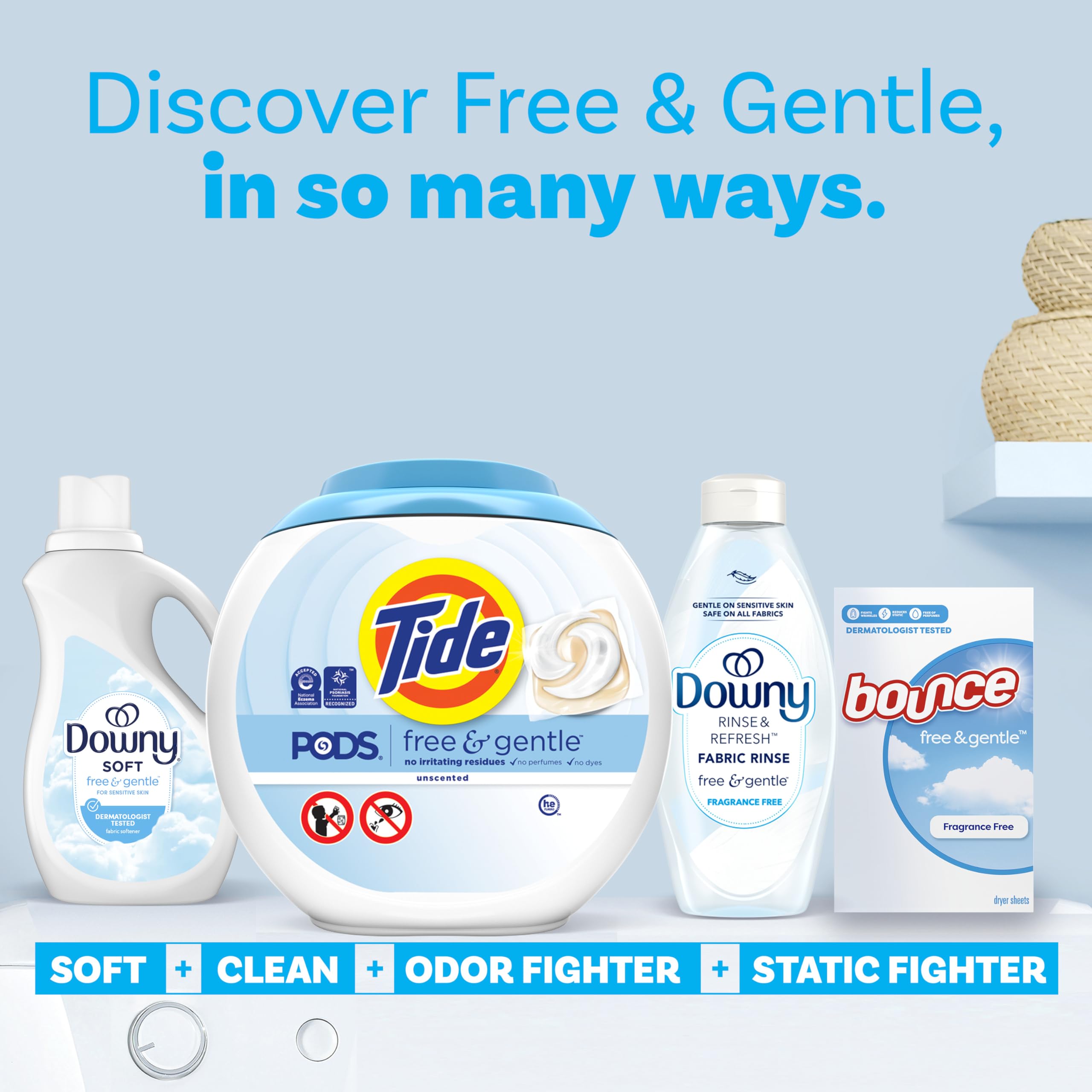 Tide PODS Free & Gentle 102-count pack displayed for bulk laundry.
