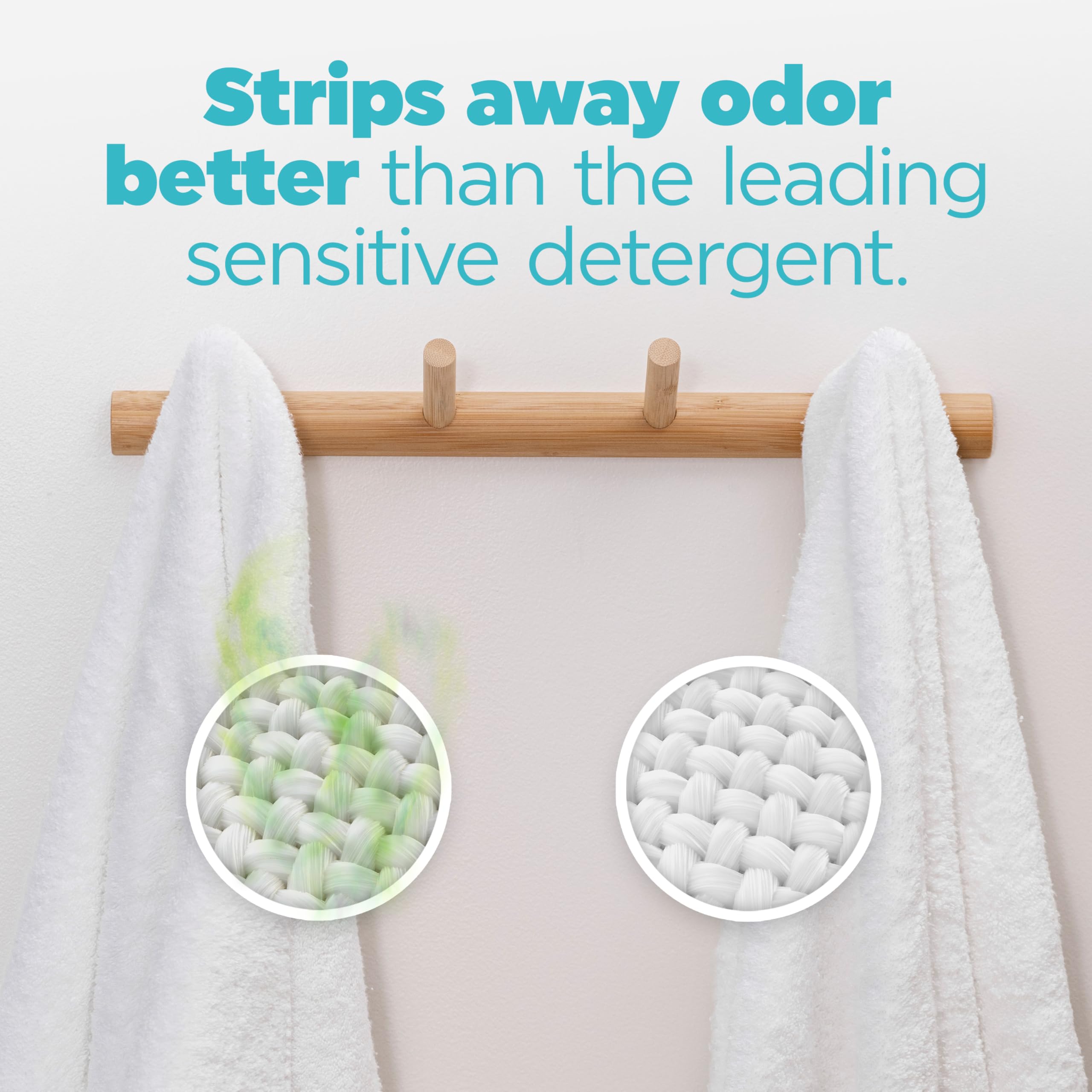 Tide PODS Free & Gentle Odor Refresh pod closeup showing 3-in-1 action