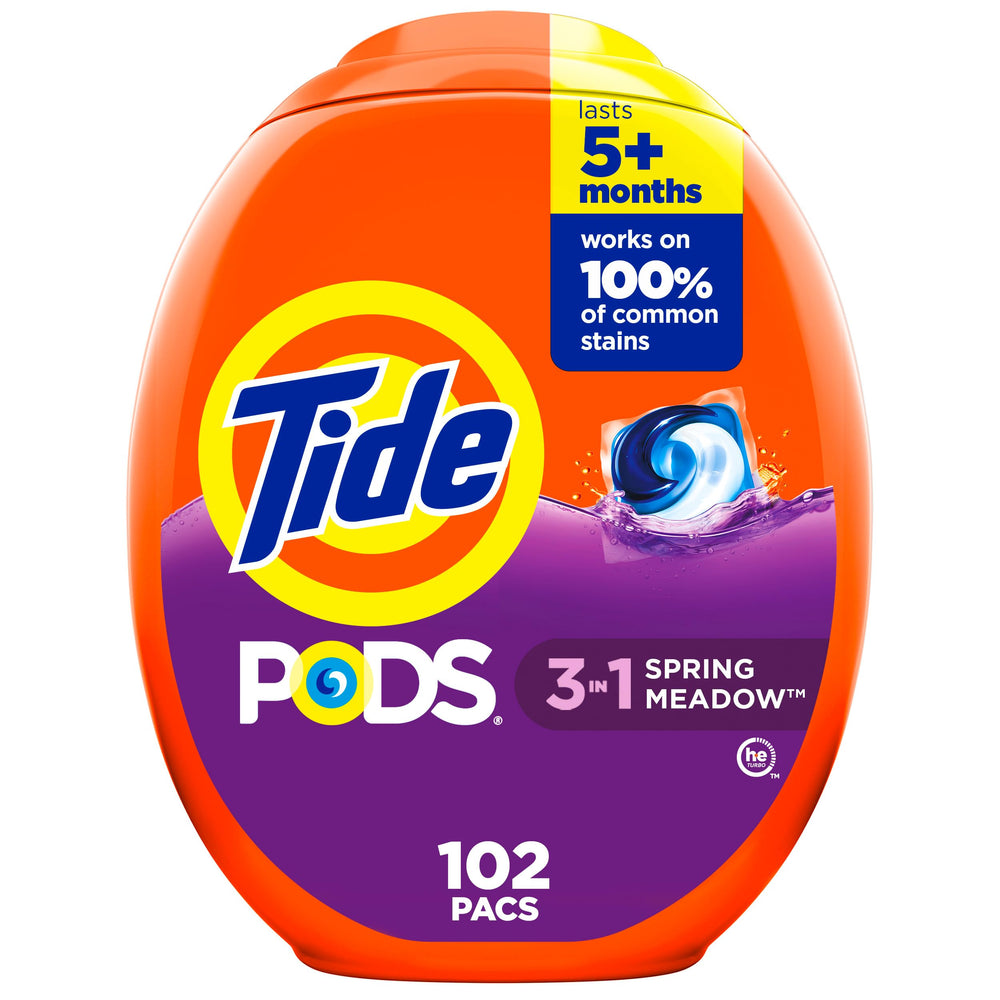 Tide PODS Spring Meadow dispense into washer for easy 3-in-1 clean
