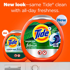 Tide Power Pods bottle pour showing easy dosing for busy households