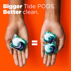 Tide Power Pods close-up showing 4-in-1 formula and balance of freshness.