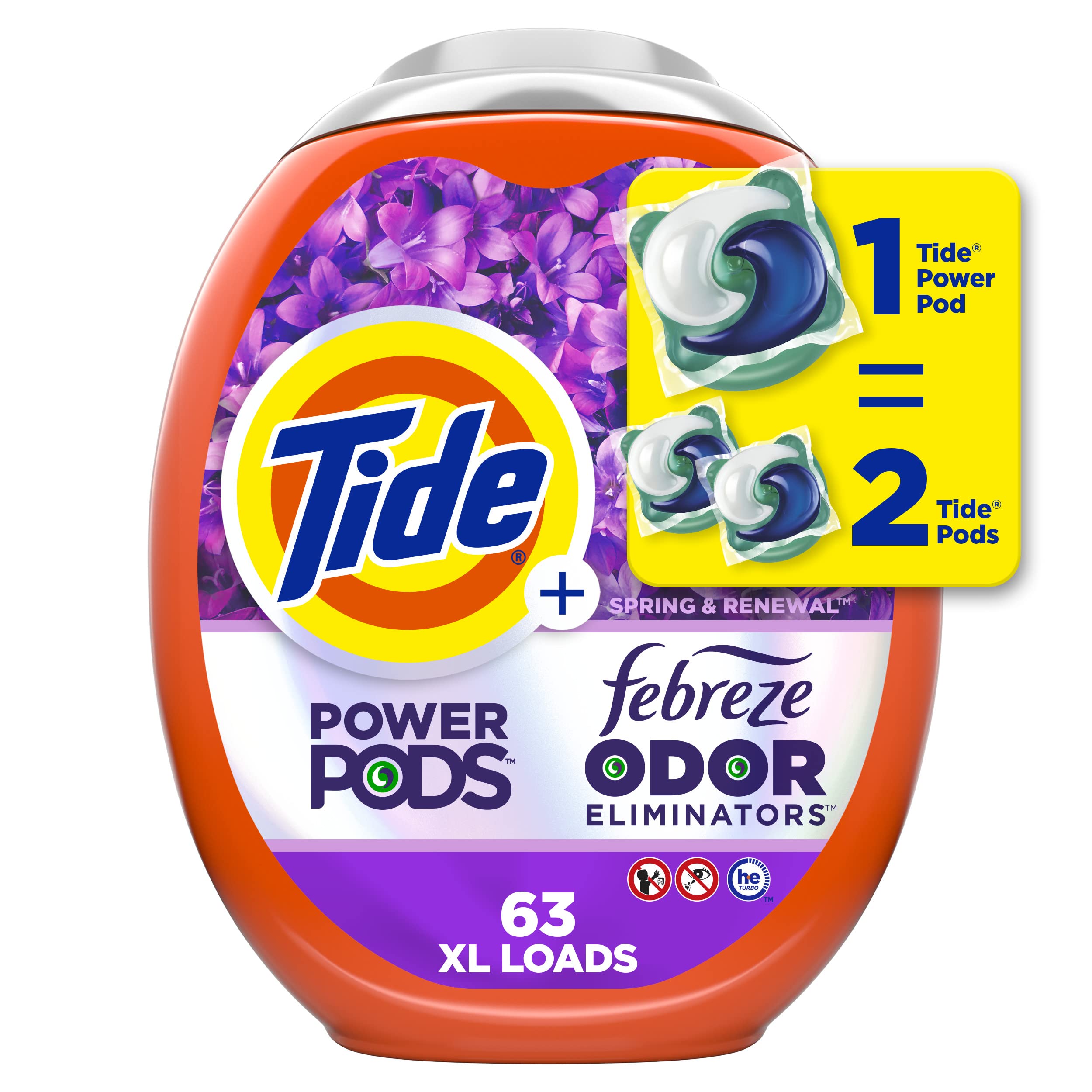 Tide Power Pods Febreze Spring & Renewal pods for fresh laundry.
