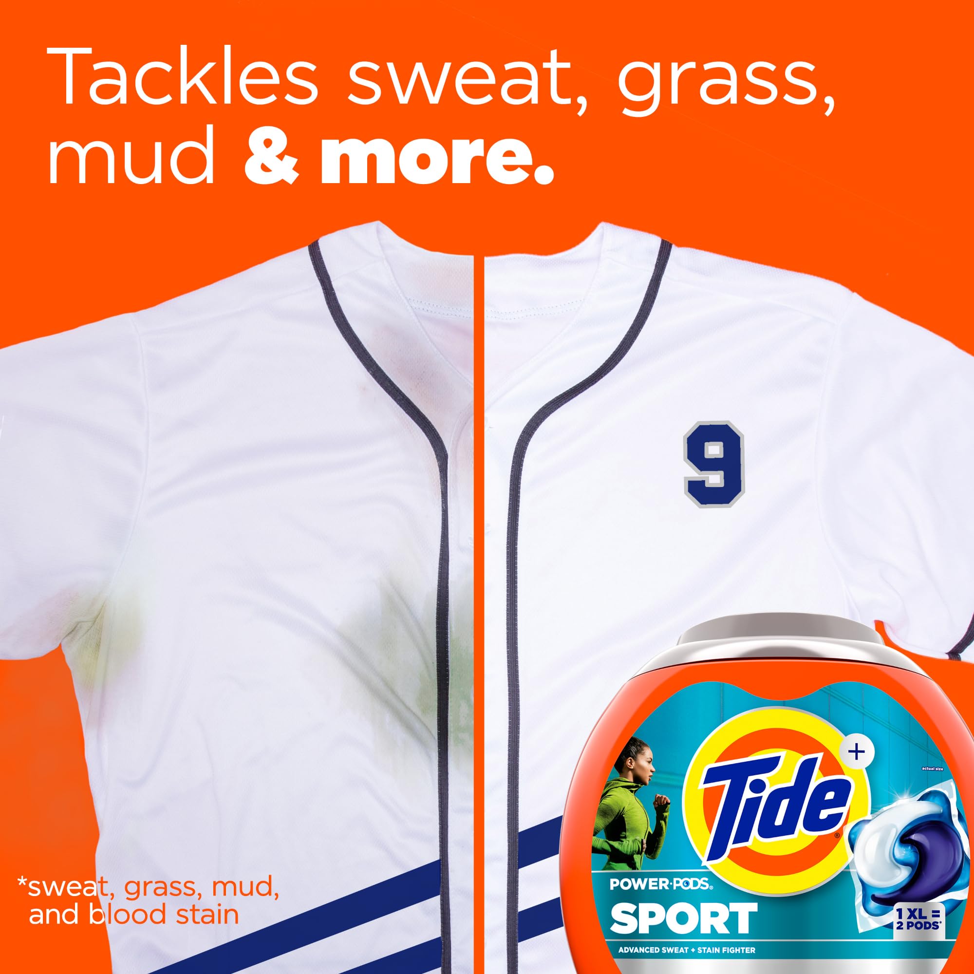 Tide Power Pods Sport stain-fighting action on fabric surfaces