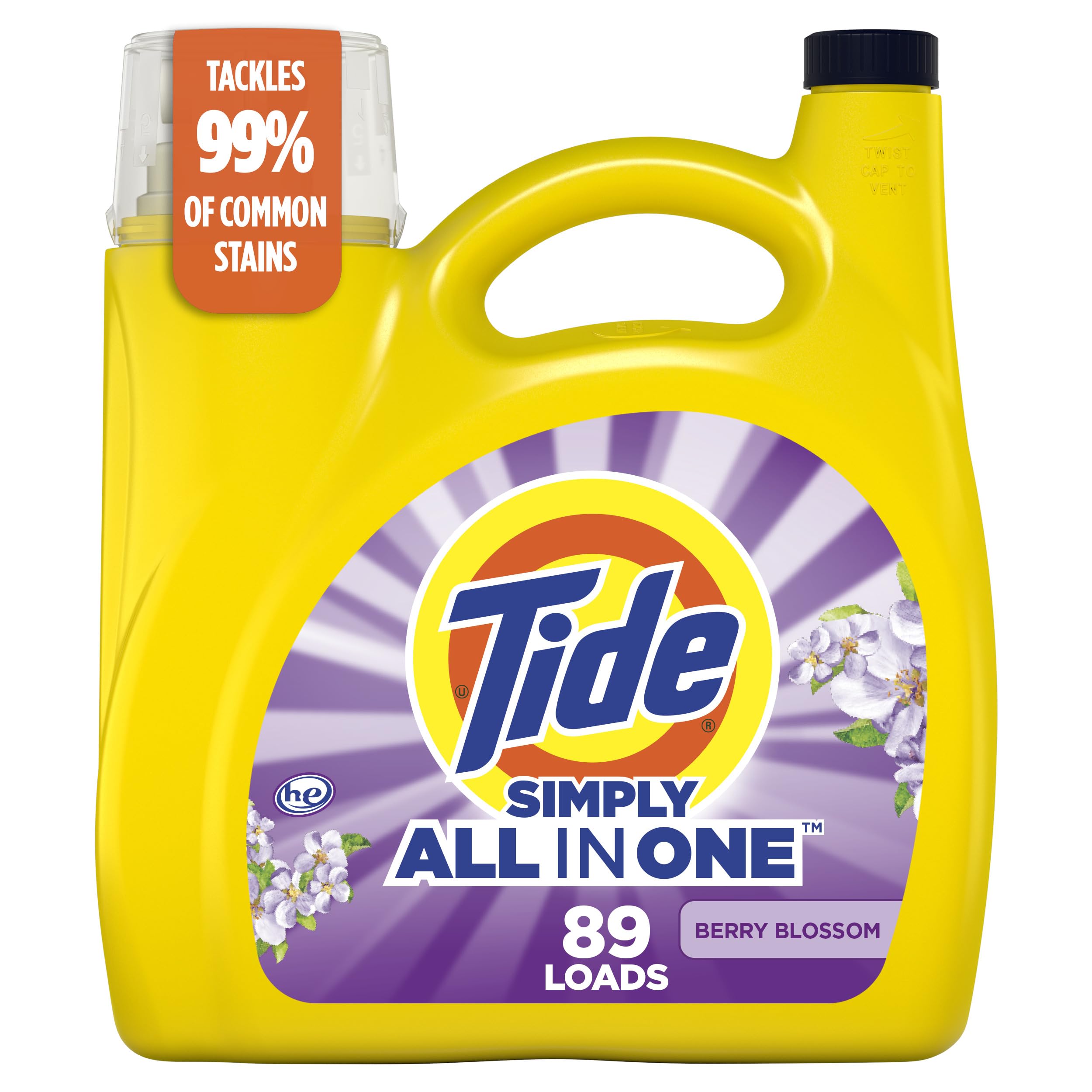 Tide Simply Berry Blossom bottle shown ready for everyday laundry, signaling a fresh clean.
