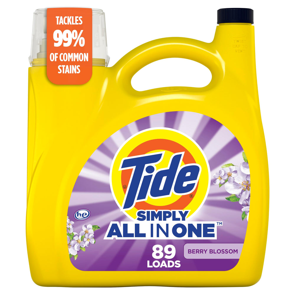 Tide Simply Berry Blossom bottle shown ready for everyday laundry, signaling a fresh clean.