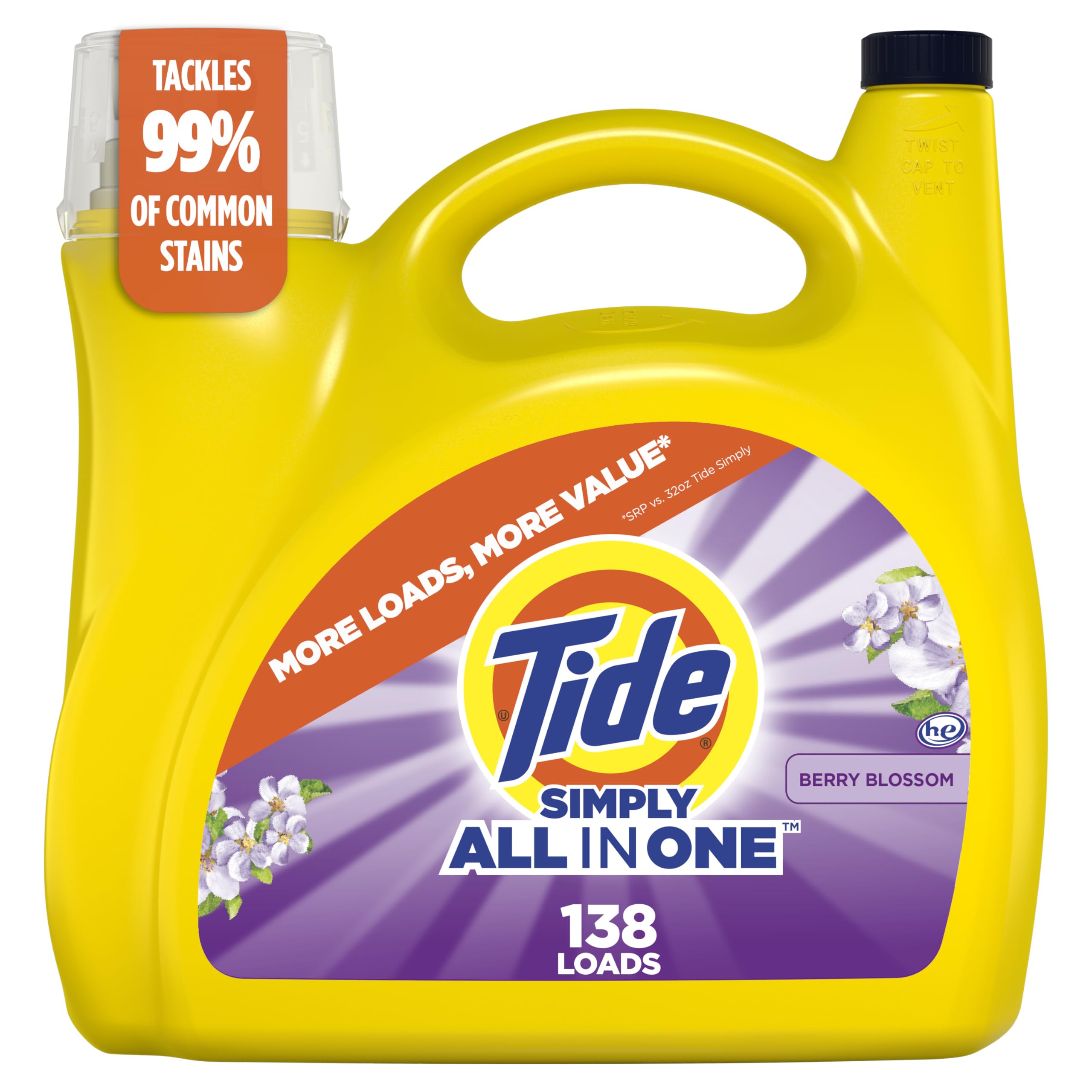 Tide Simply Clean & Fresh Berry Blossom bottle for everyday laundry with bright scent