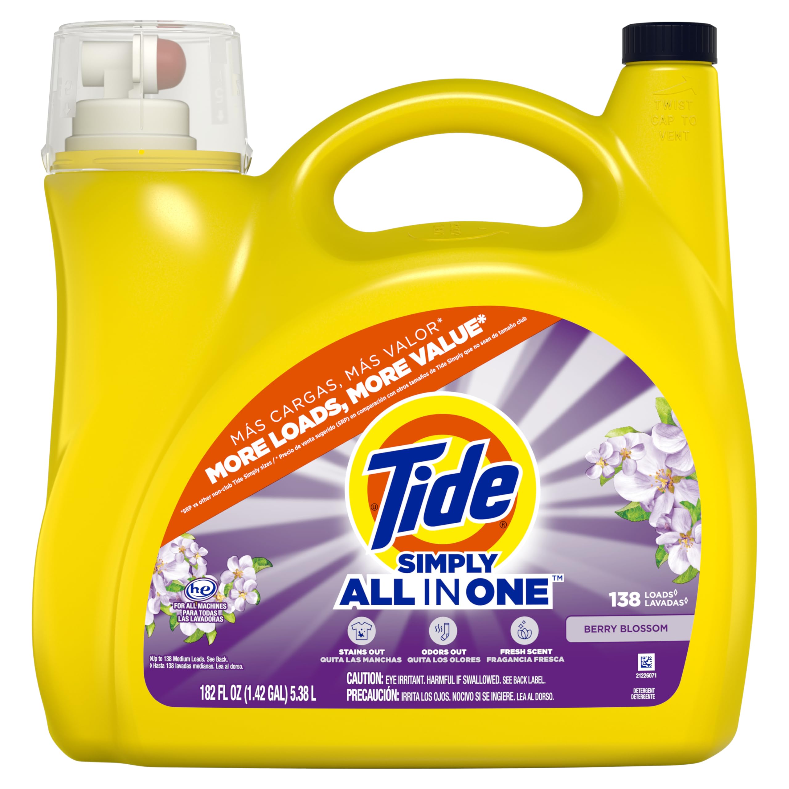 Tide Simply Clean & Fresh Berry Blossom shows HE compatibility for efficient machines