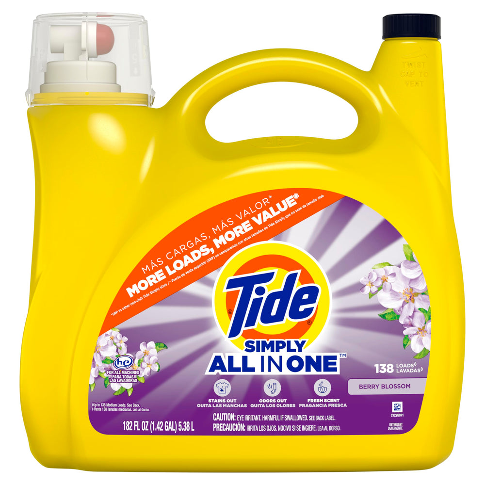 Tide Simply Clean & Fresh Berry Blossom shows HE compatibility for efficient machines