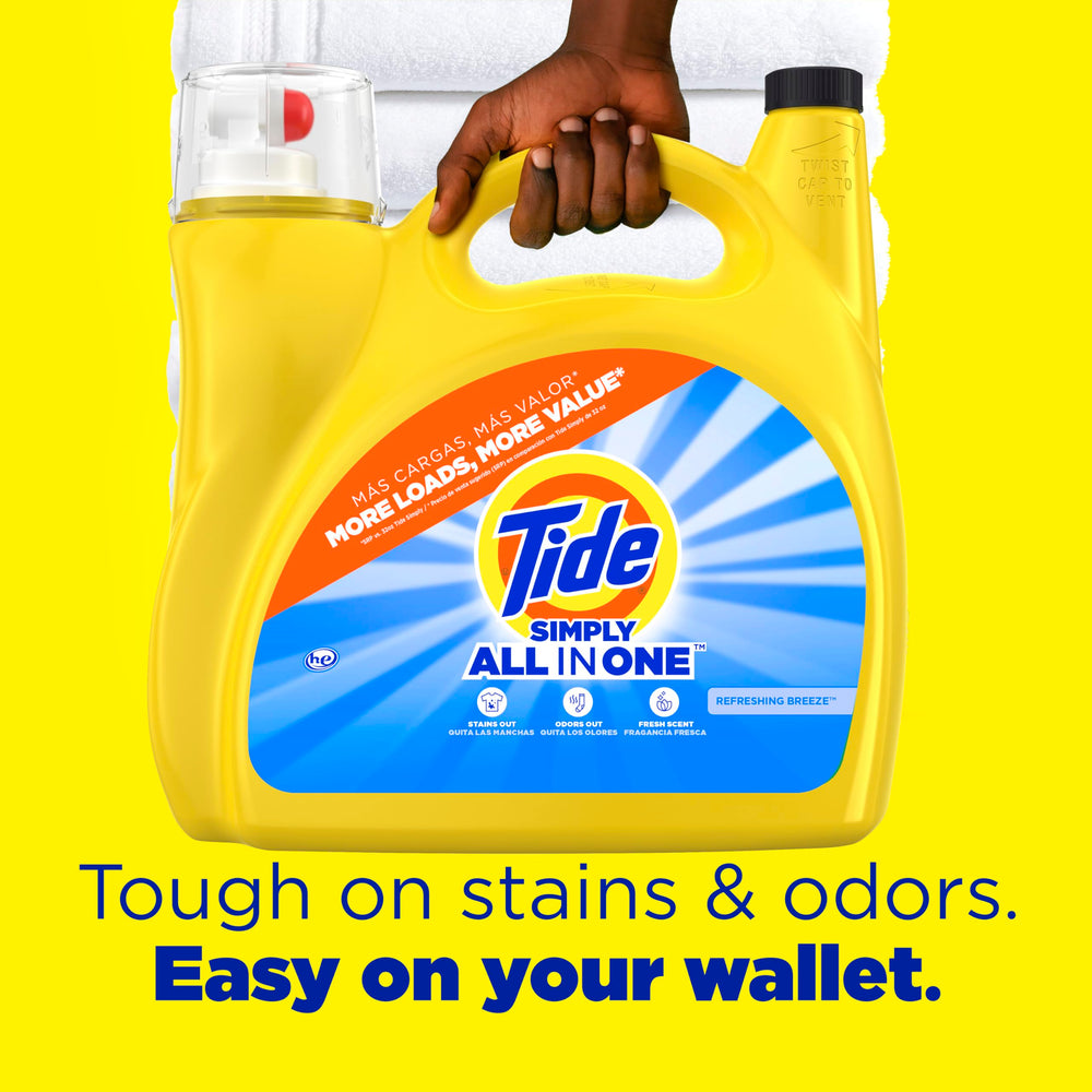 Tide Simply pour shot showing easy dosing and refreshing breeze scent.