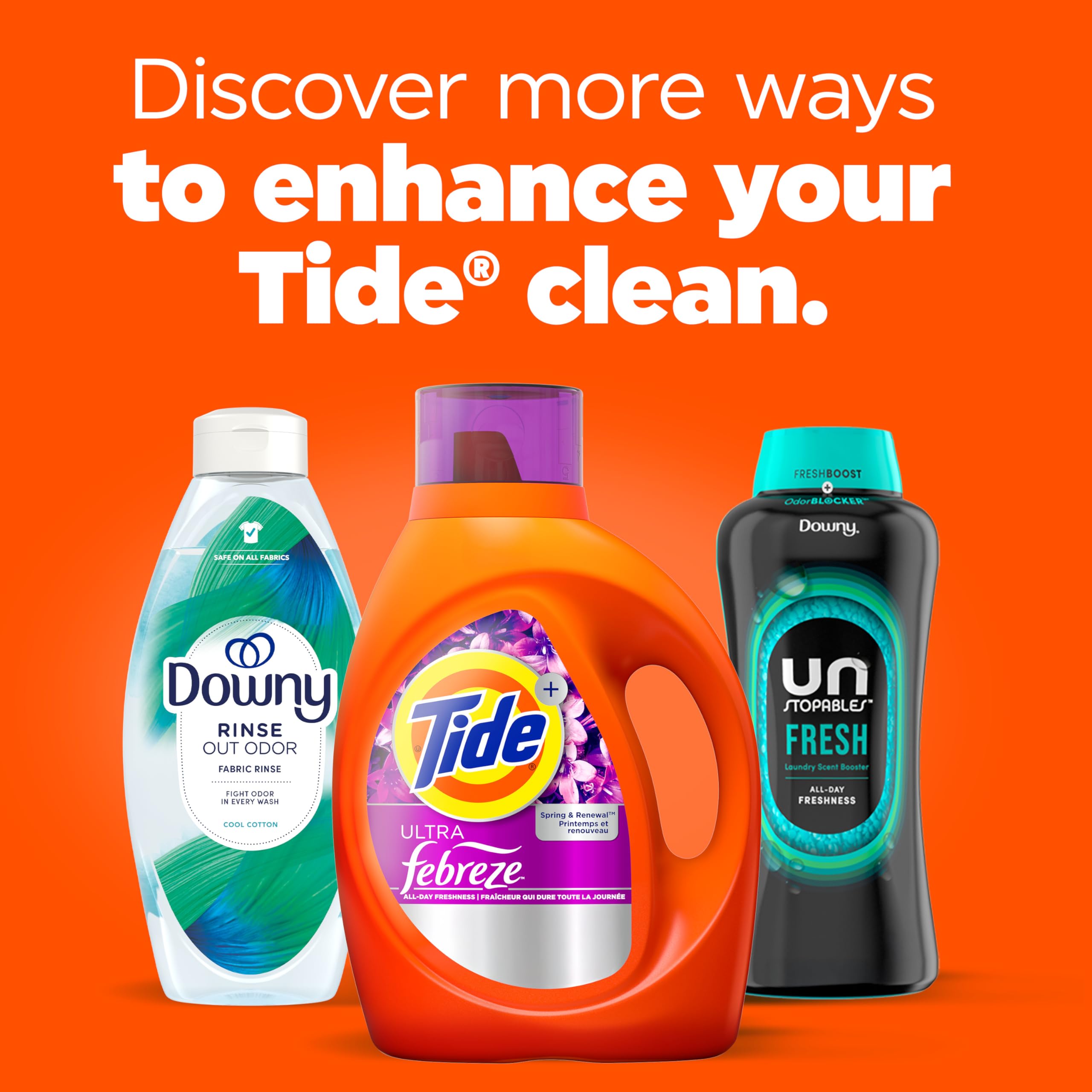 Tide Ultra Febreze paired with Downy for a complete freshness routine