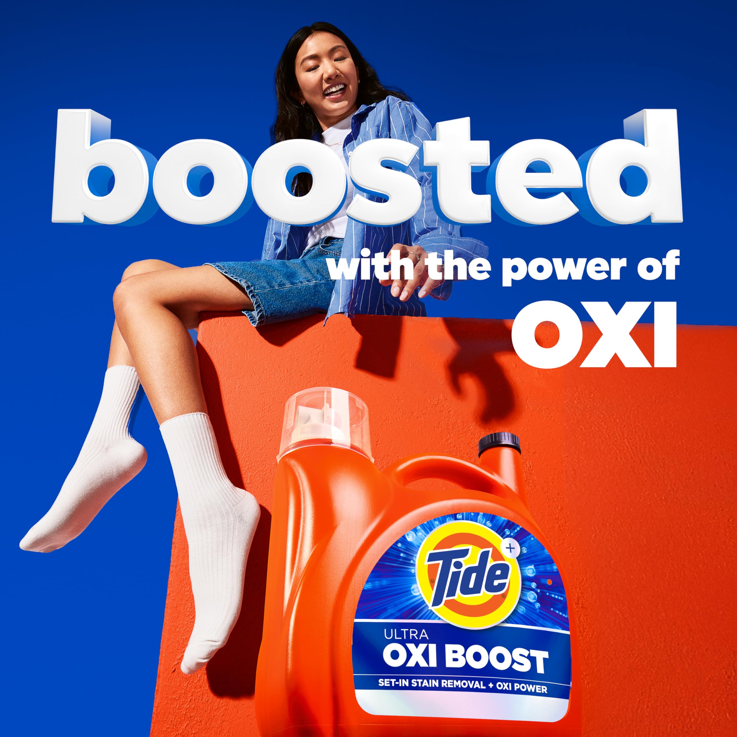 Tide Ultra Oxi Boost in-wash drum shows powerful cleaning in cycles.