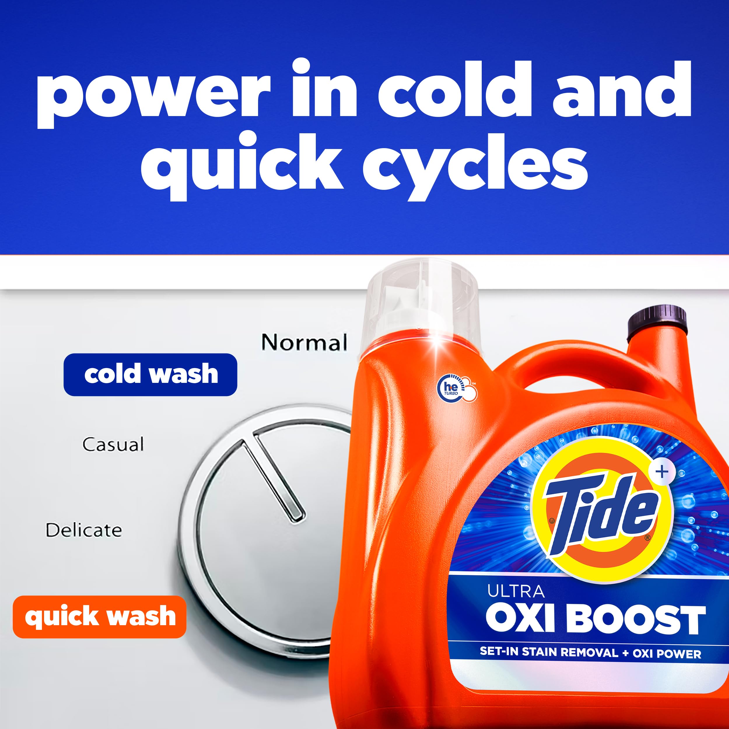 Oxi cleaning ingredients graphic highlights boosted power inside Tide Ultra Oxi Boost.