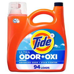 Tide Ultra OXI odor-defense bottle delivering powerful stain and odor removal for fresh results.