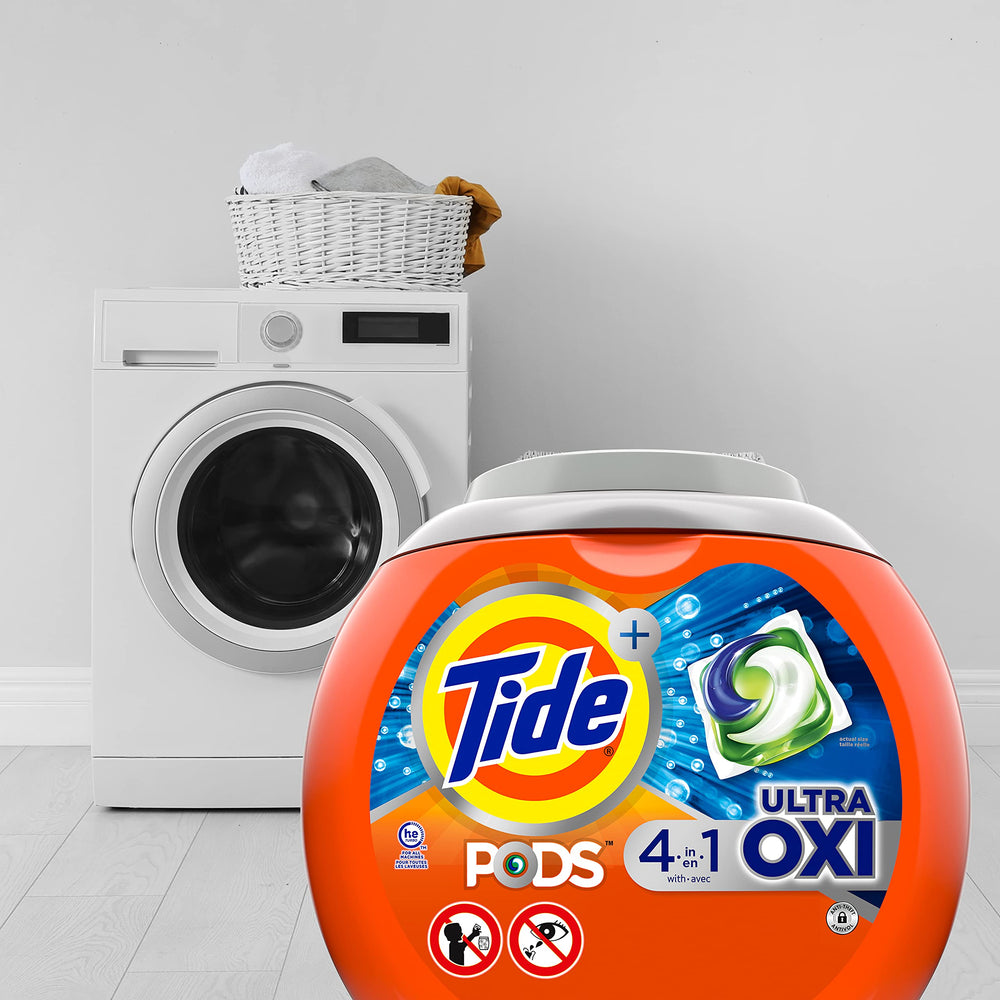 Tide Ultra Oxi PODS perform stain removal action on fabrics.