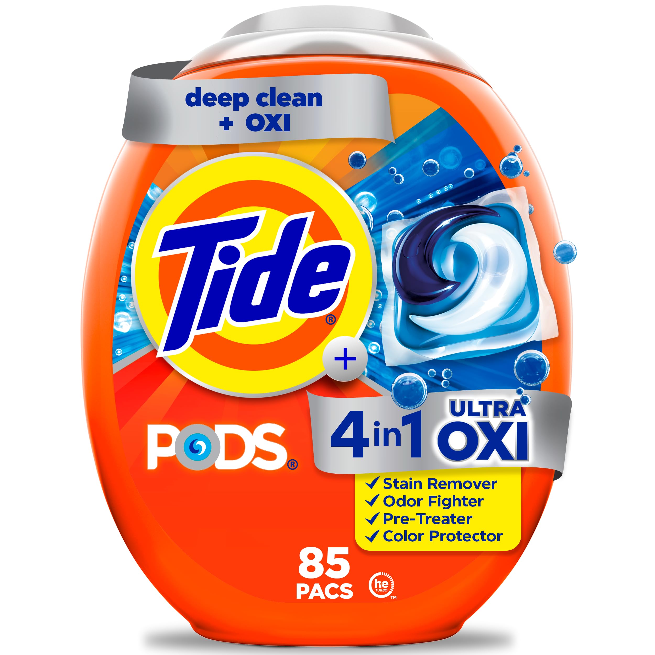 Tide Ultra Oxi PODS stain removal in compact packs for easier laundry