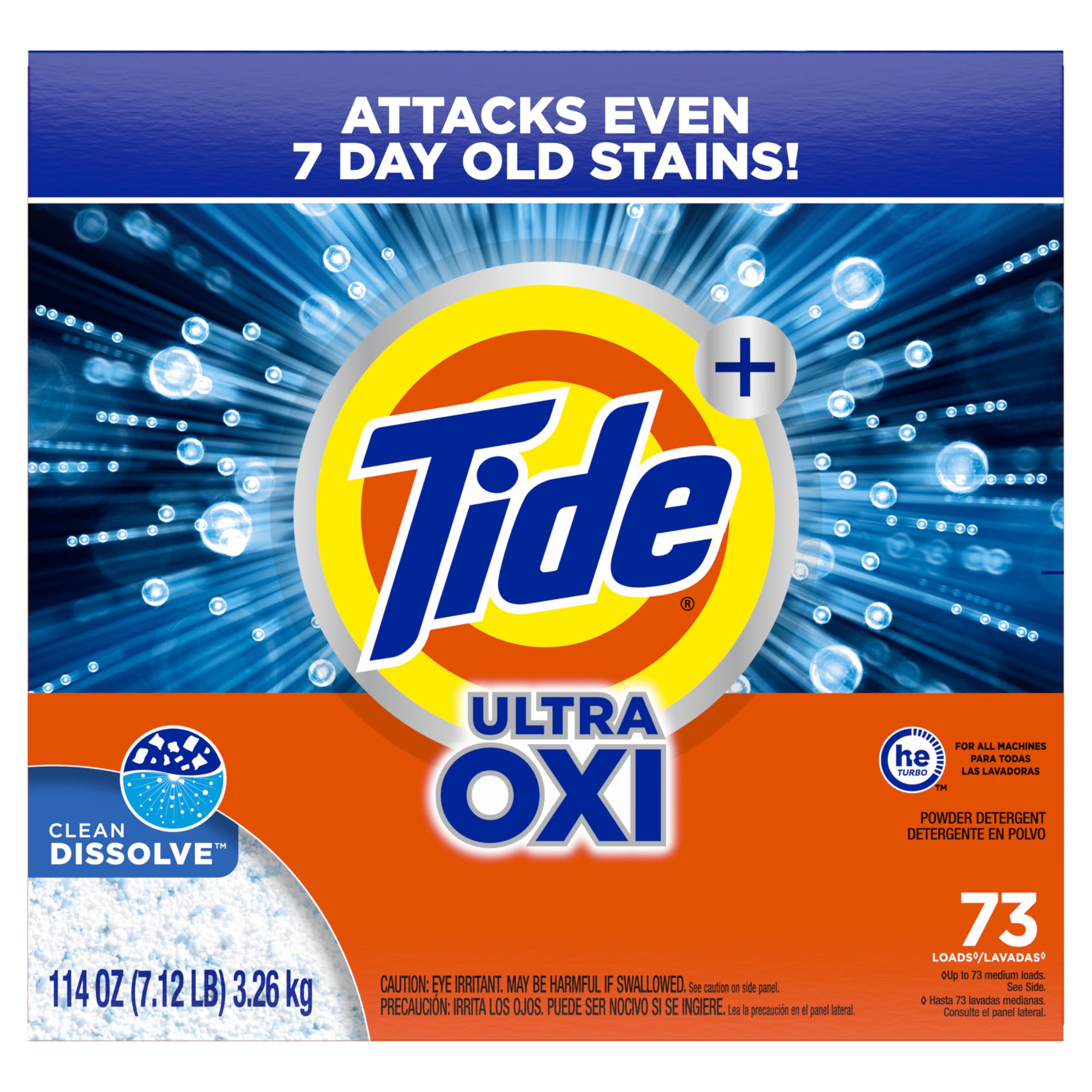 Tide Ultra OXI powder packaging highlighting eco-friendly aspects