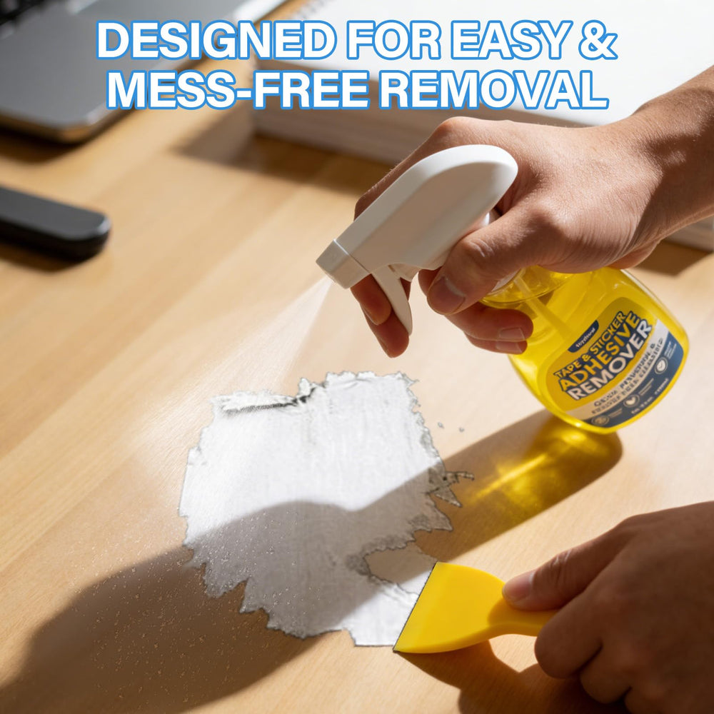 Tidybond Adhesive Remover Glass Surface cleans glass without scratches.