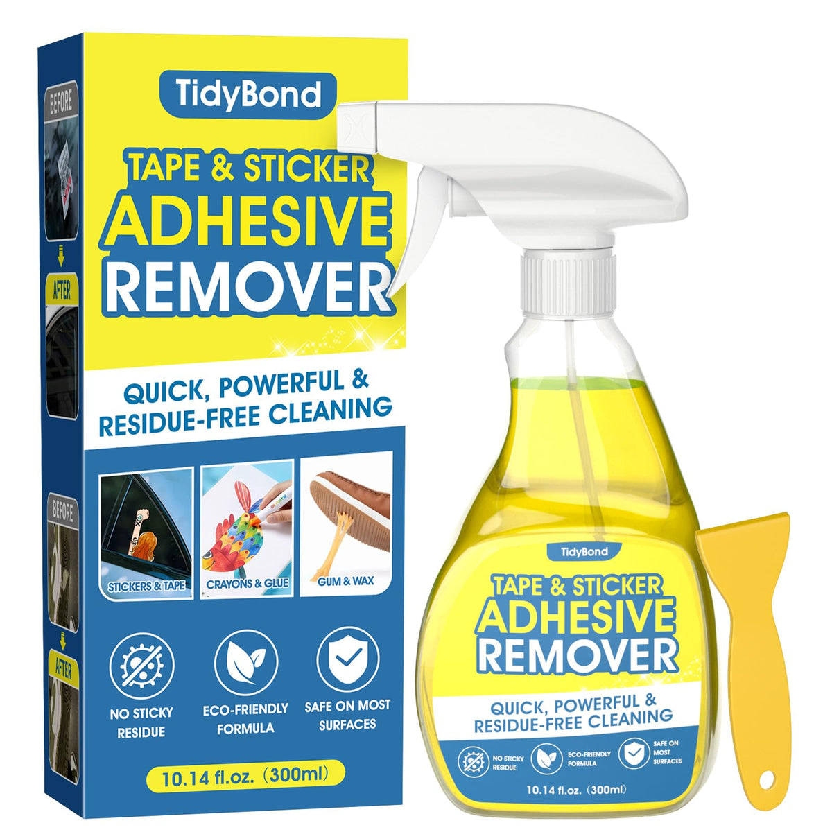 Tidybond Adhesive Remover Spray Bottle removes residues quickly on multiple surfaces.