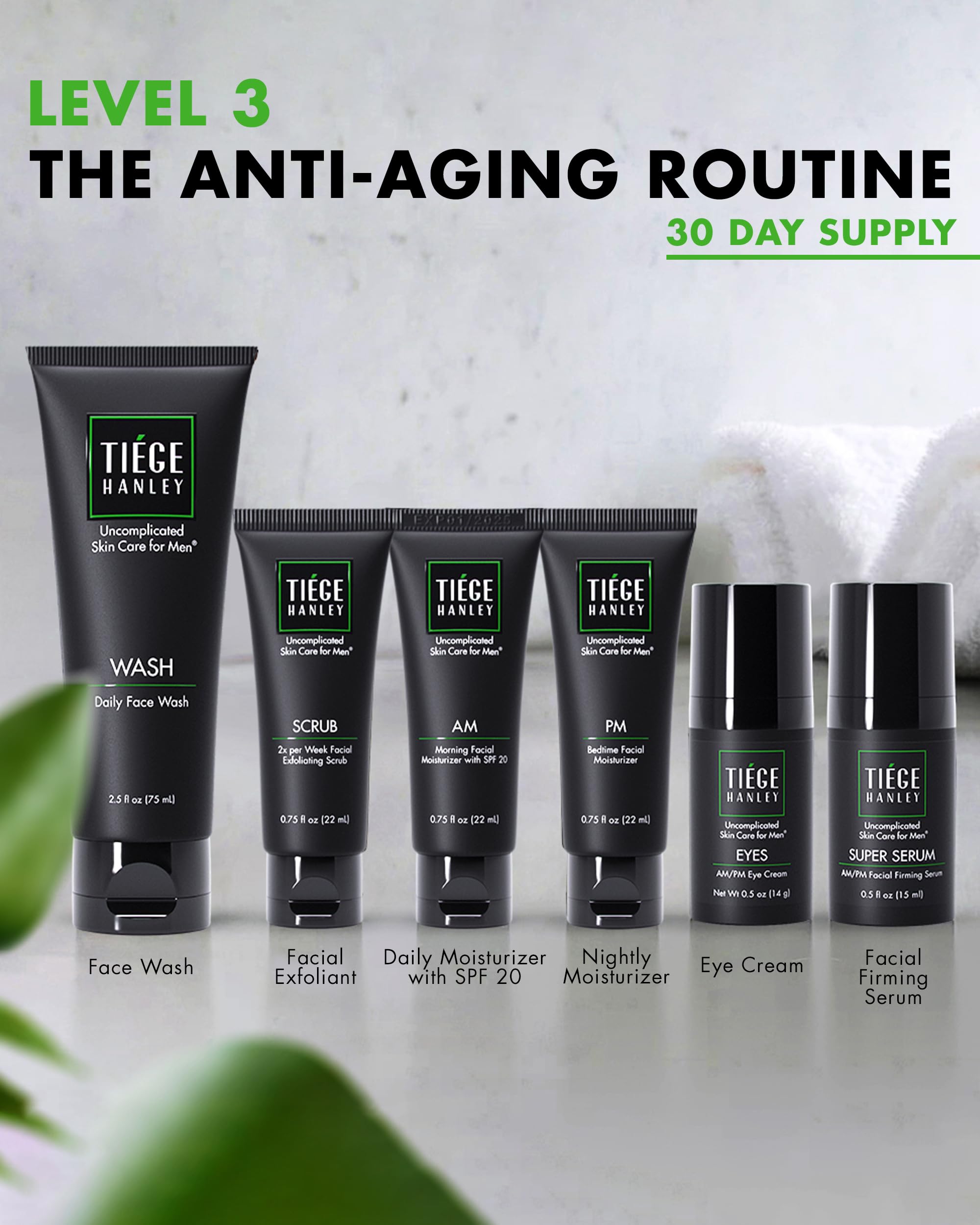 Tiege Hanley Exfoliating Scrub for smoother texture and even tone in the Level 3 kit.