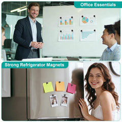 Tiergrade black push-pin magnets mounted on a fridge for easy note display.