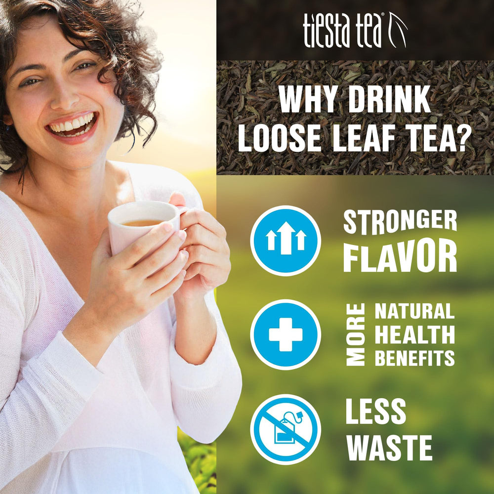 Tiesta Tea loose leaves signal premium quality and vibrant green color