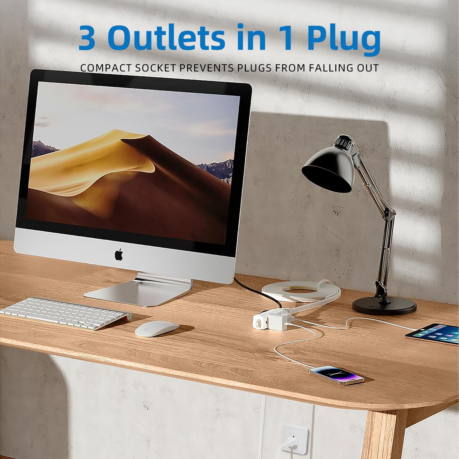 Tiffcofio three-outlet polarized design enables powering multiple devices.