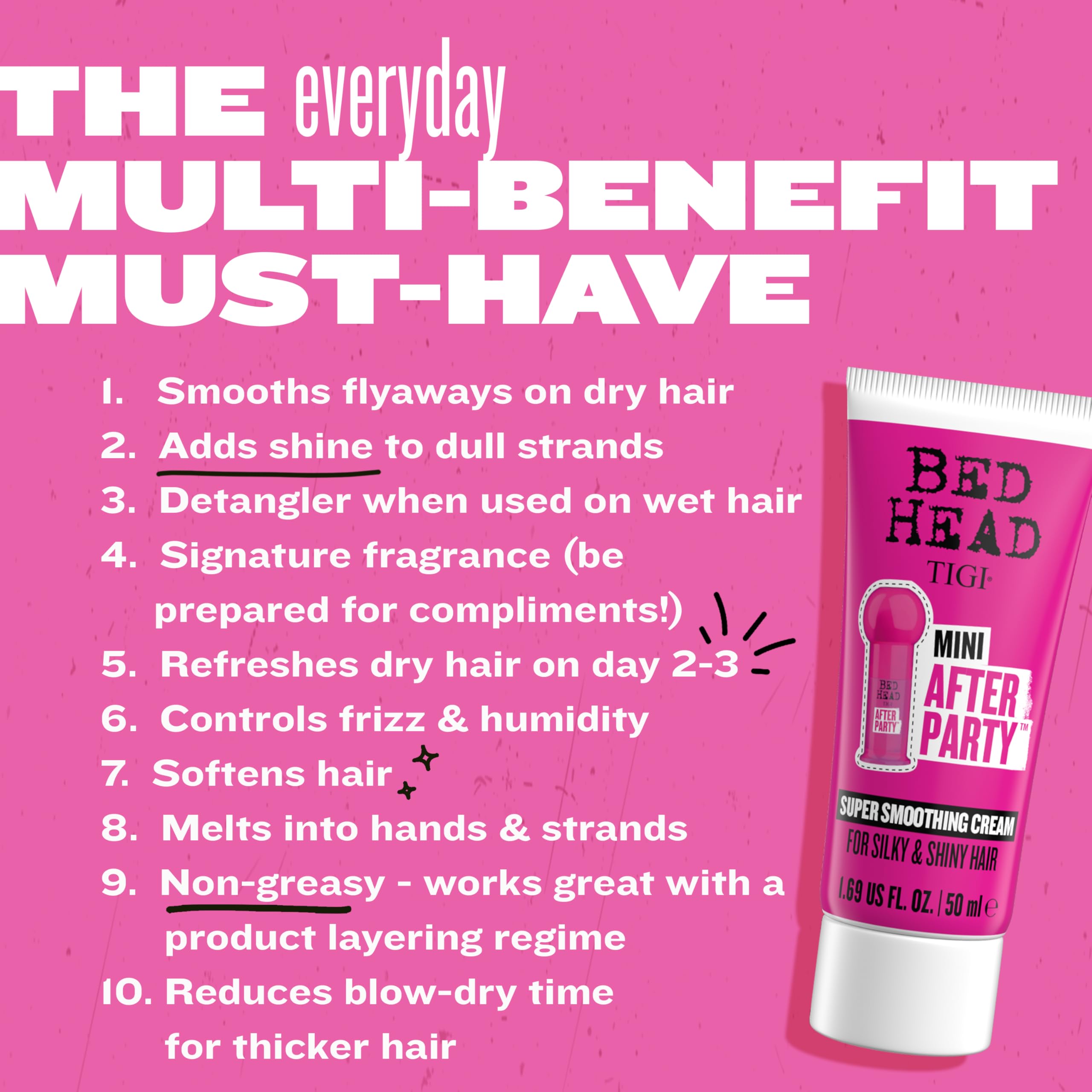 Bed Head After Party damp-to-dry application smoothing hair before blow-drying.
