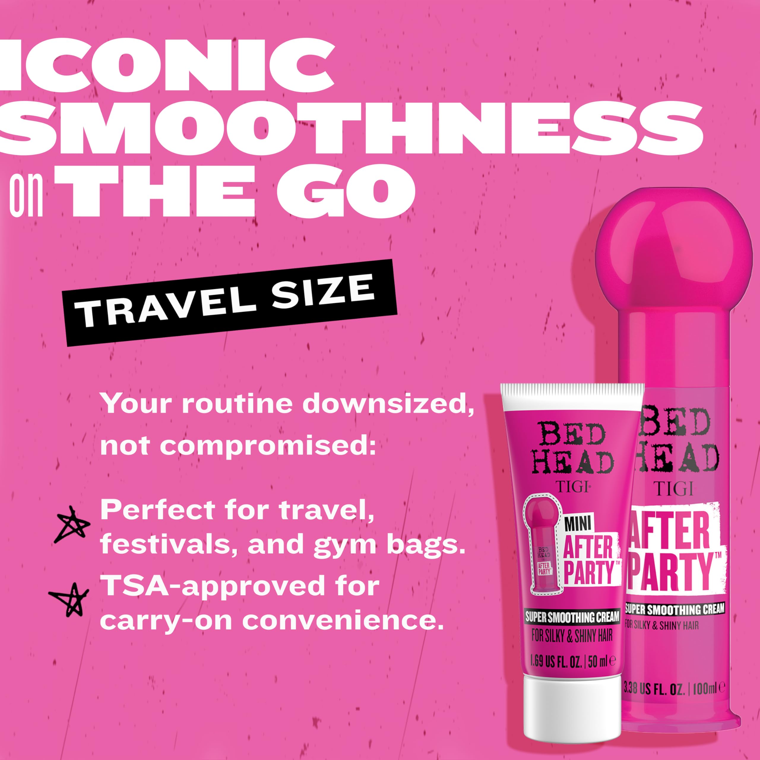 Bed Head After Party shine-enhancers boosting gloss for salon-like finish.