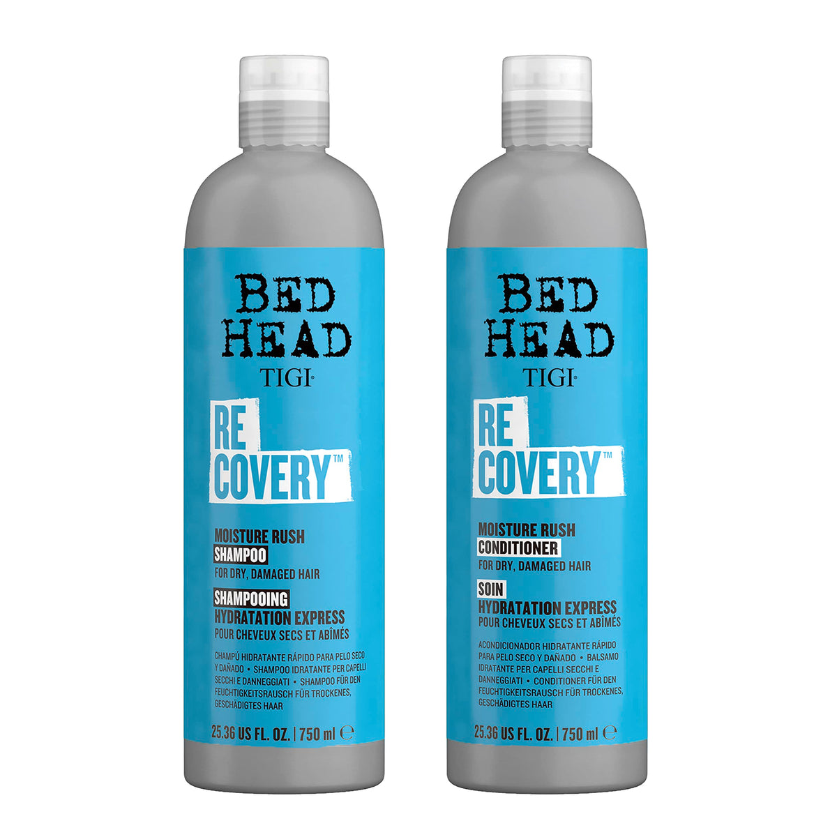 TIGI Bed Head Recovery Shampoo bottle for deep hydration on dry, damaged hair.