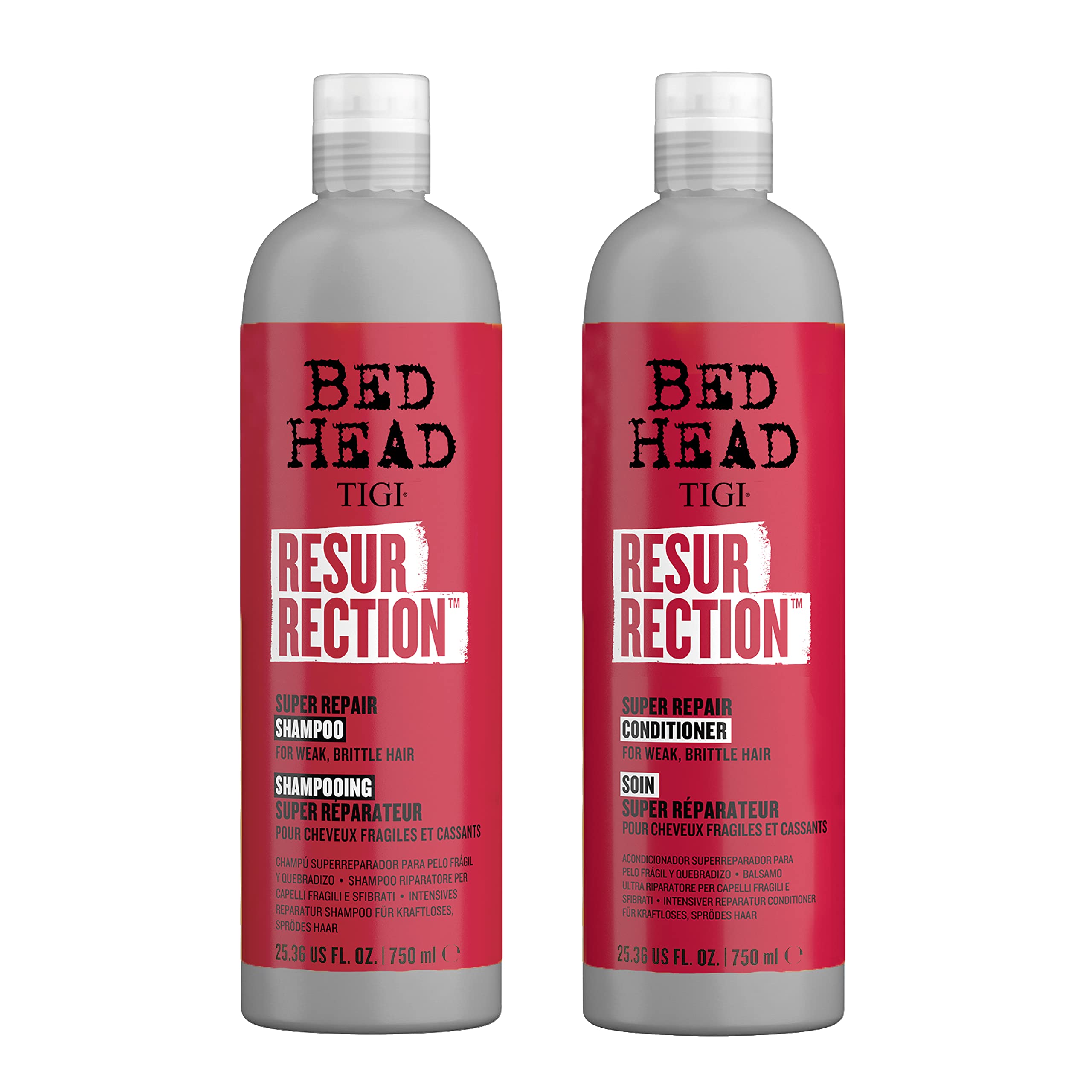 TIGI Bed Head Resurrection shampoo bottle promotes repair for dry hair