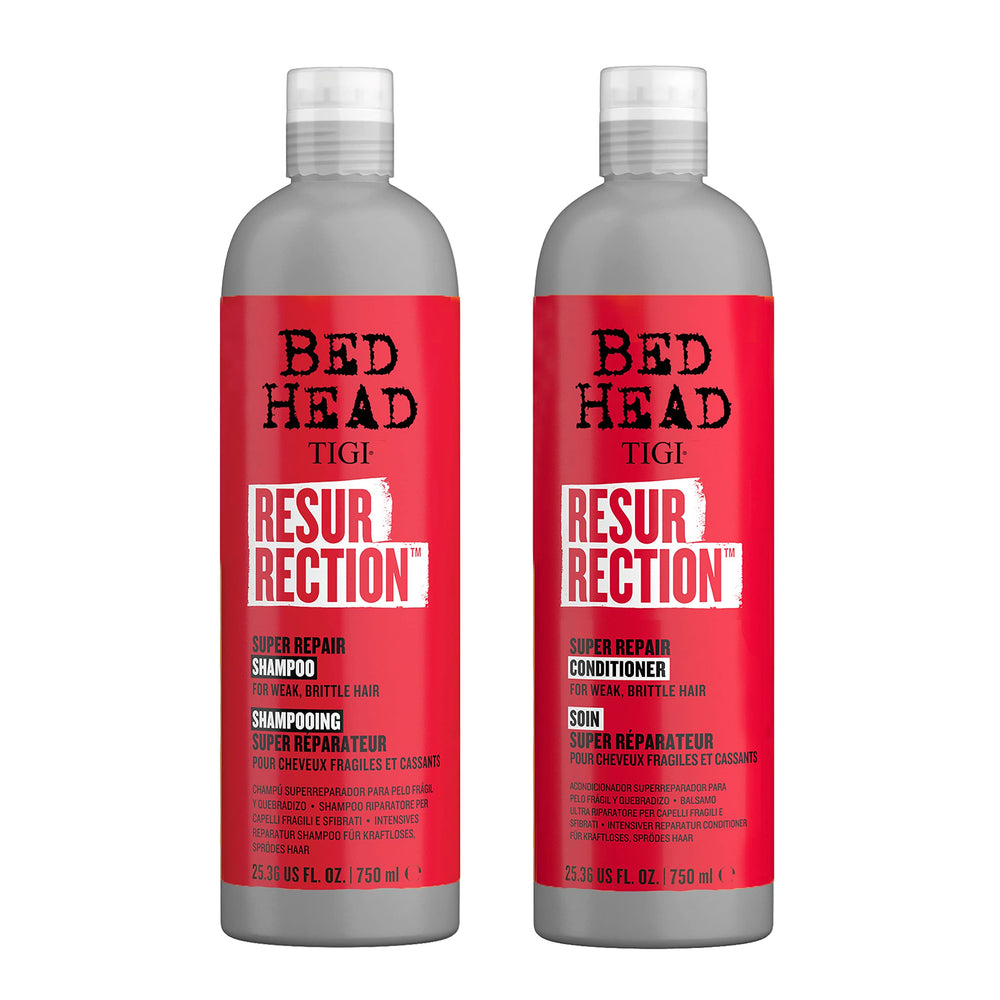 TIGI Bed Head Resurrection shampoo bottle promotes repair for dry hair