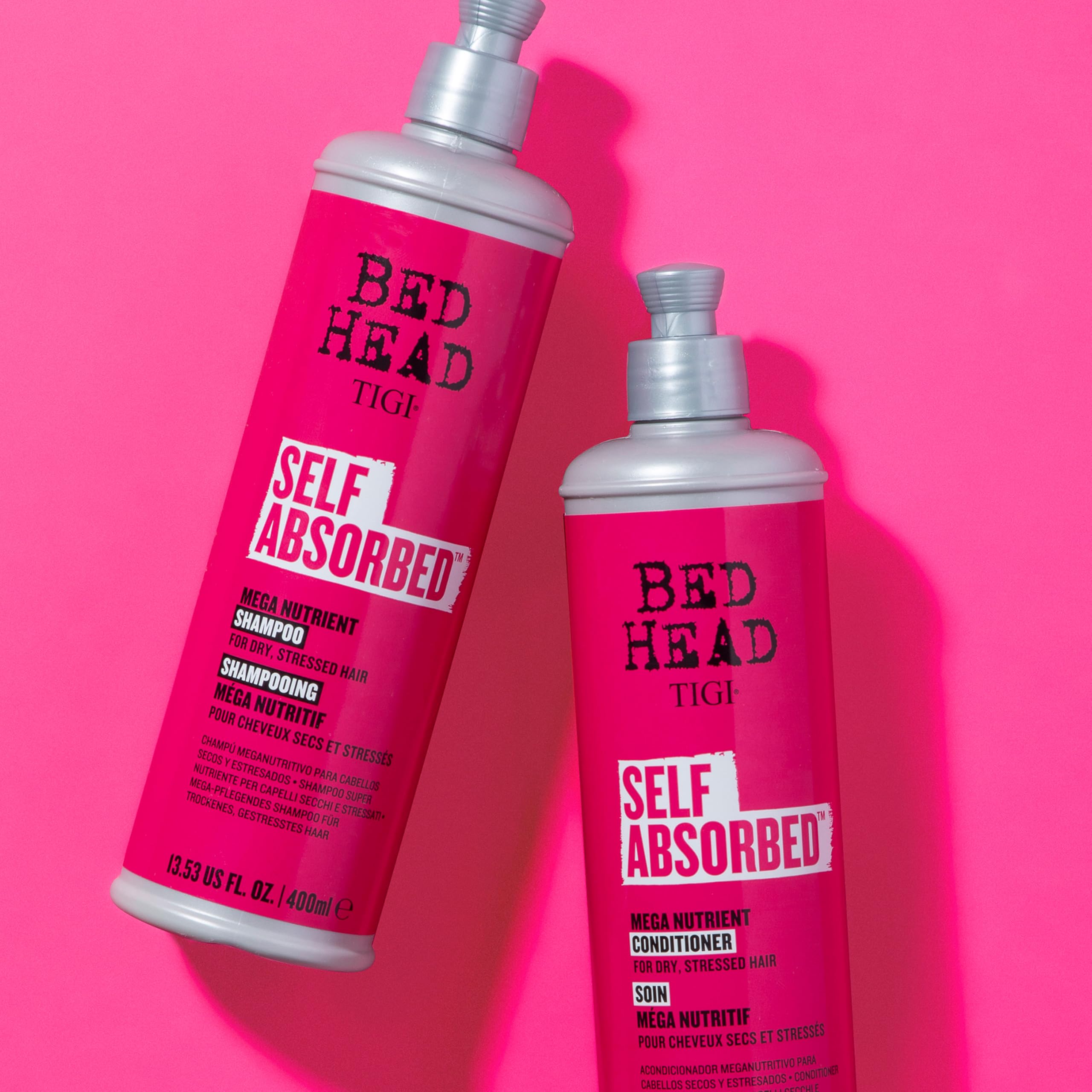TIGI Bed Head Self Absorbed shampoo bottle highlights citrus-berry scent.