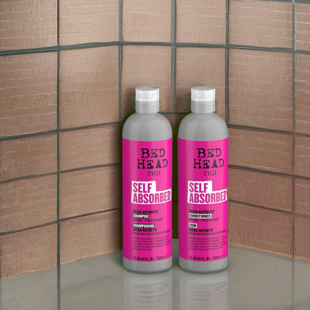 TIGI Bed Head Self Absorbed duo on shower shelf ready for routine.