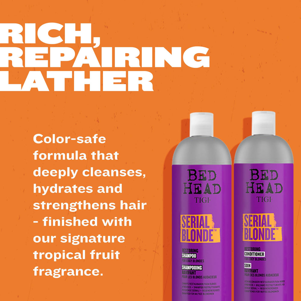 Applying the Serial Blonde hair mask for deeper conditioning benefits.