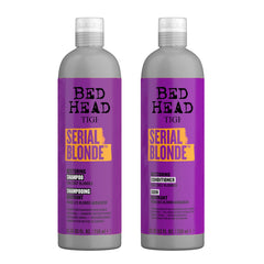 TIGI Bed Head Serial Blonde restoring shampoo bottle strengthens damaged blonde hair.