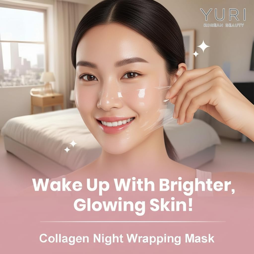 Tiglowa Yuri Collagen Night Wrapping Mask on face demonstrates full coverage