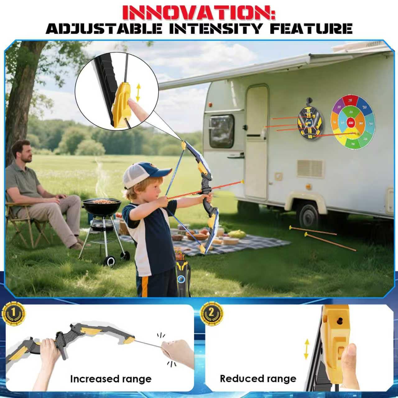TIGTECGAME LED-lit archery bow enhances nighttime backyard fun.